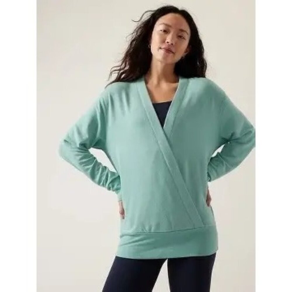 Athleta Purana V-Neck Wrap Sweatshirt Mint Medium